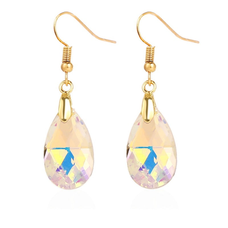 Wholesale Mother's Day Long Crystal Light Luxury High-end Colorful Crystal Water Drop Earrings